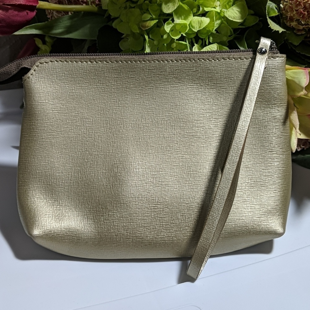 Valentina leather wristlet muted gold